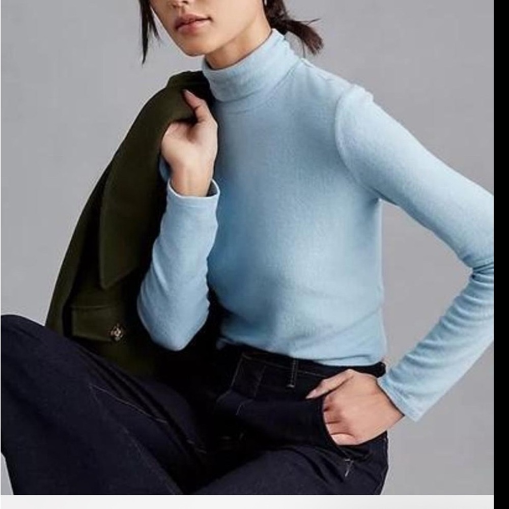 Anthropologie Blue Turtleneck Sweater Cowl Neck